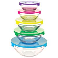 Набор стекл. мисок INSALATO 5шт (150+210+360+510+920мл) с пластиковыми крышками/12шт/007177/Mallony