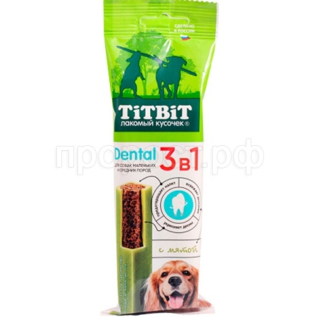 Лакомство С Дентал 3в1 с мятой для мелких и ср. пород 110гр/025833 Лакомство С Дентал 3в1 с мятой для мелких и ср. пород 110гр/025833