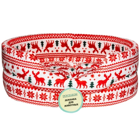 Лежанка овальная стеганая мех поролон хлопок с подушкой РОЖДЕСТВО 42*34*18см/DONBARON