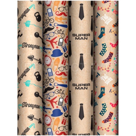 Упаковочная бумага 70*100см "Super Man" 70г/м2 ассорти 4 дизайна MESHU /372635/Рельеф