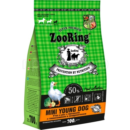 Собаки ZooRing Mini Young утка/рис/брокколи д/молодых собак мини пород 700гр/5шт/314274
