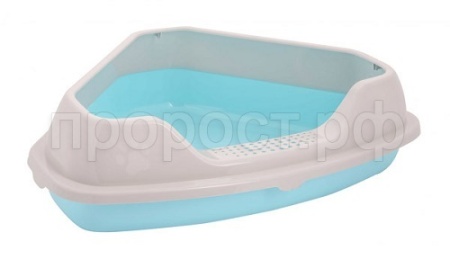 Туалет для кошек Мур мяу глубокий угловой с бортом голубой