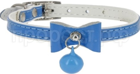 Ошейник синтетик 10мм двойной прошитый с бантом и бубенчиком синий 30см/00210107-06 Ошейник синтетик 10мм двойной прошитый с бантом и бубенчиком синий 30см/00210107-06